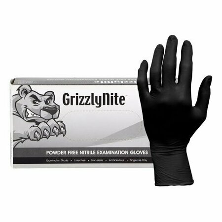 HOSPECO GrizzlyNite, Nitrile Disposable Gloves, 5.5 mil Palm Thickness, Nitrile, Powder-Free, L, 100 PK GL-N105FL